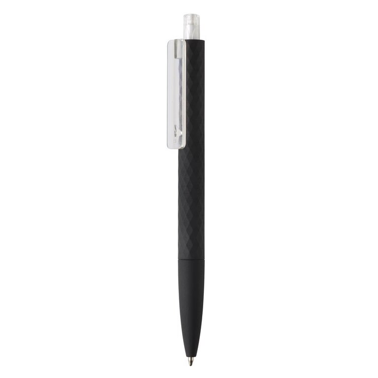 Stylo publicitaire finition losange texturé corps noir/attribut coloré - X3 Soft Touch | pandacolach