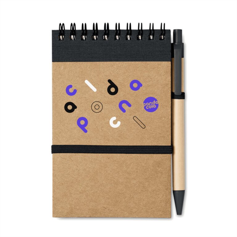 Carnet personnalisé 140 pages vierge avec stylo bille recyclé mine bleue - Paporus | pandacolach