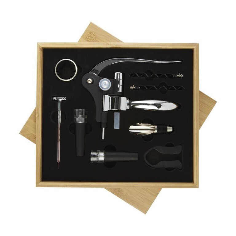 Set à vin personnalisable en bambou de 9 accessoires - Baoula | pandacola - 1