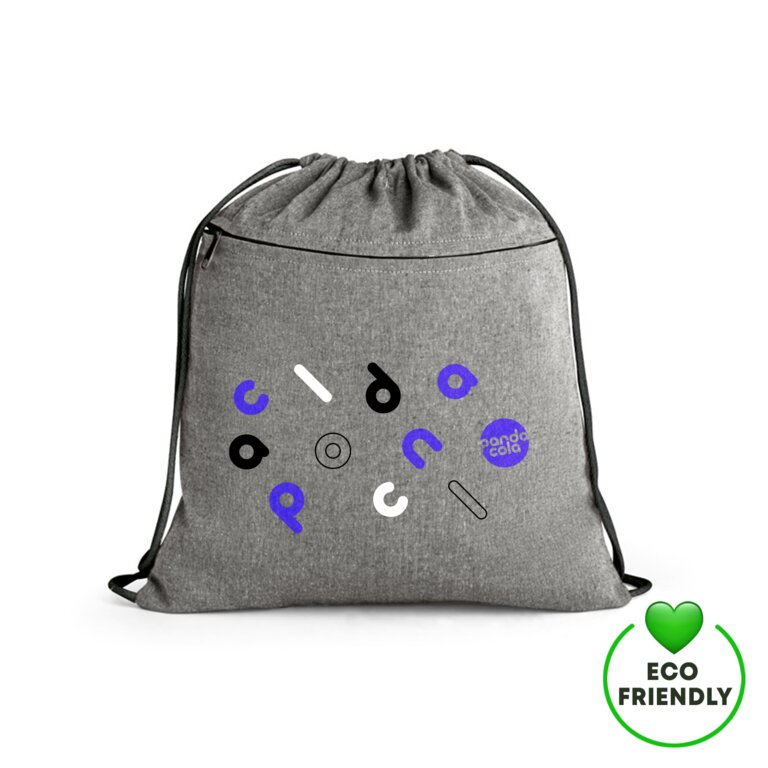 Sac à dos personnalisé à cordelettes en coton recyclé 140 gr/m² zippé - Colo | pandacola