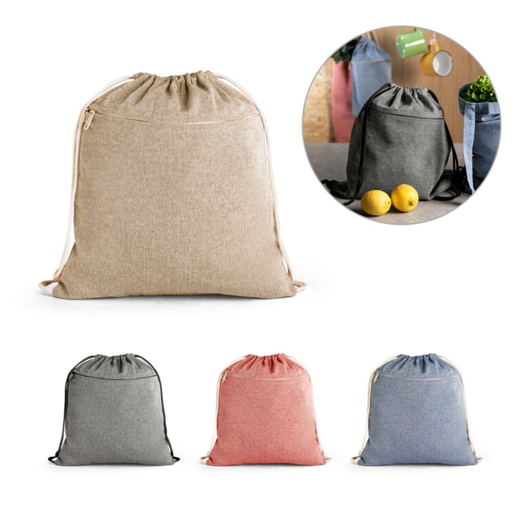 Sac à dos personnalisé à cordelettes en coton recyclé 140 gr/m² zippé - Colo | pandacola - 2