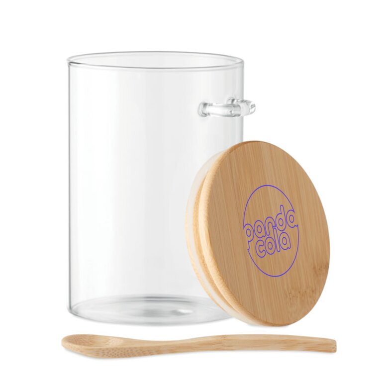 Bocal en verre personnalisé avec couvercle et cuillère en bambou - Conser | pandacola