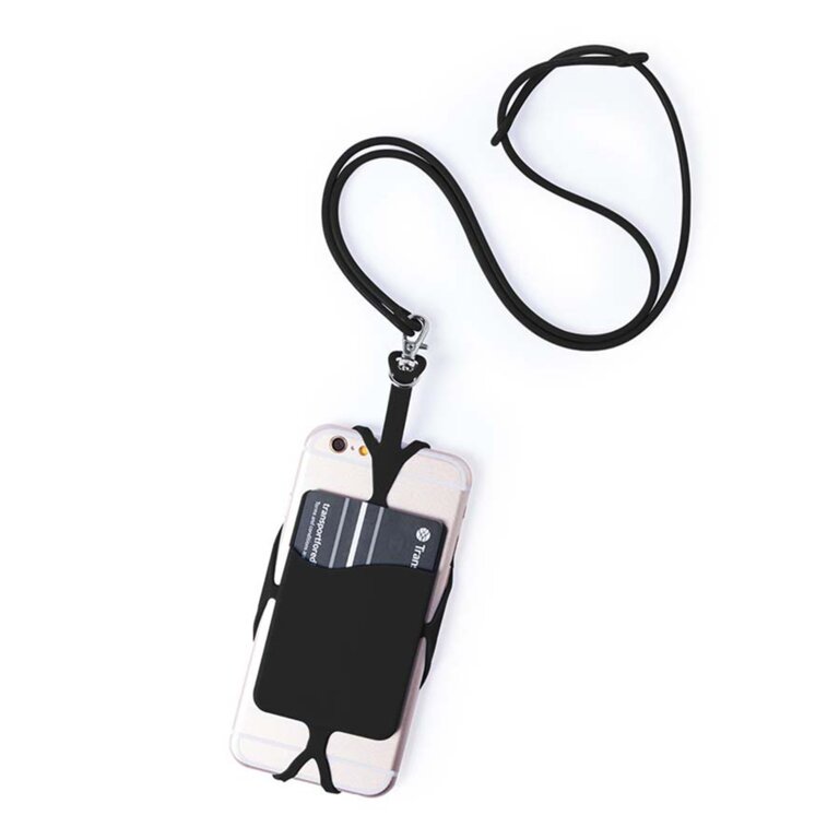Tour de cou publicitaire pour téléphone et porte carte en silicone - Polux | pandacolach