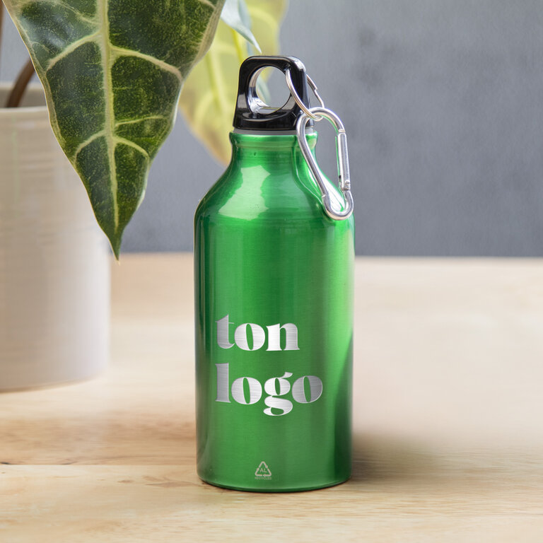 Gourde publicitaire en aluminium recyclé avec mousqueton 400 ml - Oregon | pandacolach