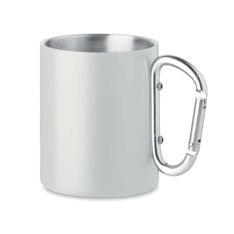 Mug personnalisé double paroi en acier avec poignée mousqueton 300 ml - Hacroche | pandacolach