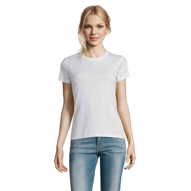 Tee-shirt personnalisable blanc femme coupé cousu 100% coton 190 gr/m² - Impérial | pandacola