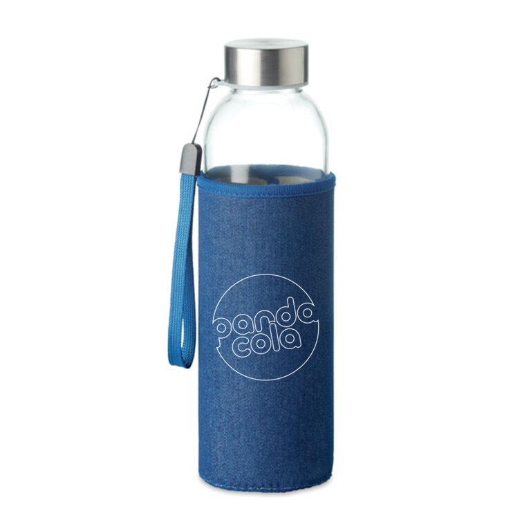 Bouteille personnalisable 500 ml en verre avec pochette aspect denim - Utah denim | pandacola