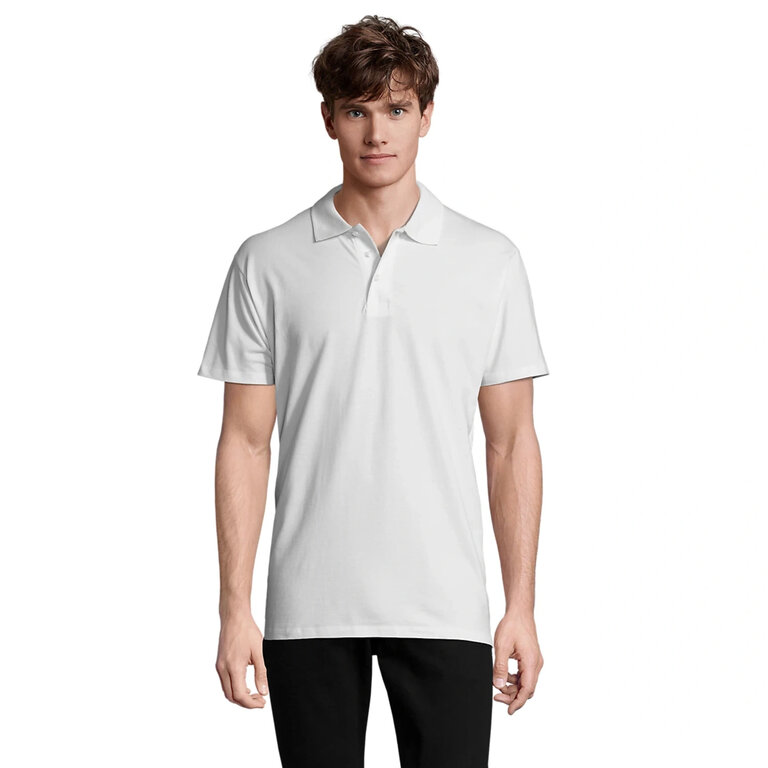 Polo publicitaire blanc homme à manches courtes coton peigné 210 gr/m² - Cuzco | pandacola