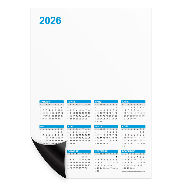 Calendrier magnet recto en papier publicitaire 2026 0,3 mm - Magcal Eco | pandacolach
