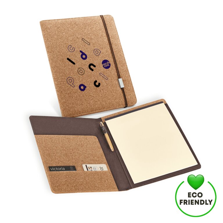 Conférencier personnalisable A4 en liège avec feuilles papier ivoire - Ligent | pandacolach