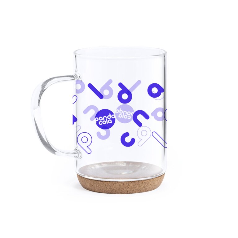 Mug en verre personnalisable avec base en liège 450 ml - Inda | pandacolach