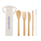 Set de couverts publicitaire en bambou avec paille - Bambi | pandacolach - thumb - 1