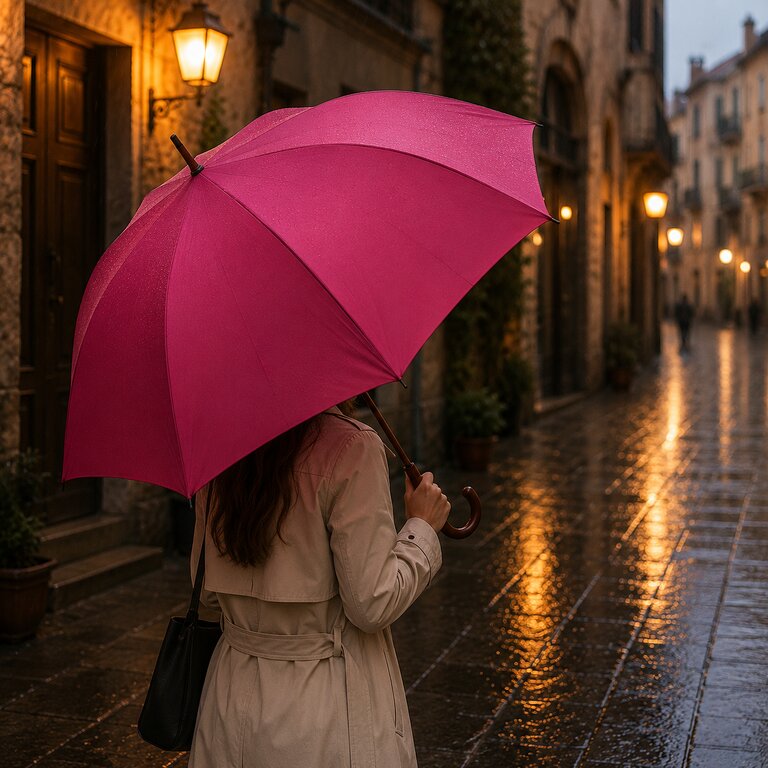 Parapluie automatique personnalisé avec manche canne en bois - Rainy | pandacola - 1