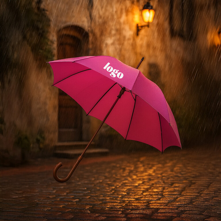 Parapluie automatique personnalisé avec manche canne en bois - Rainy | pandacolach