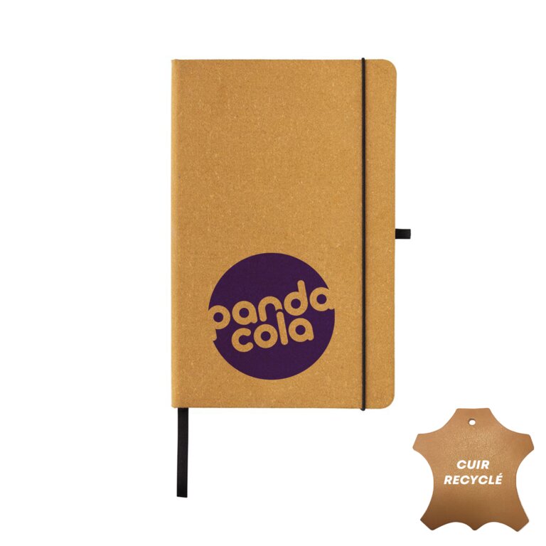 Carnet A5 personnalisable couverture rigide en cuir recyclé 160 pages lignées - Loka | pandacola