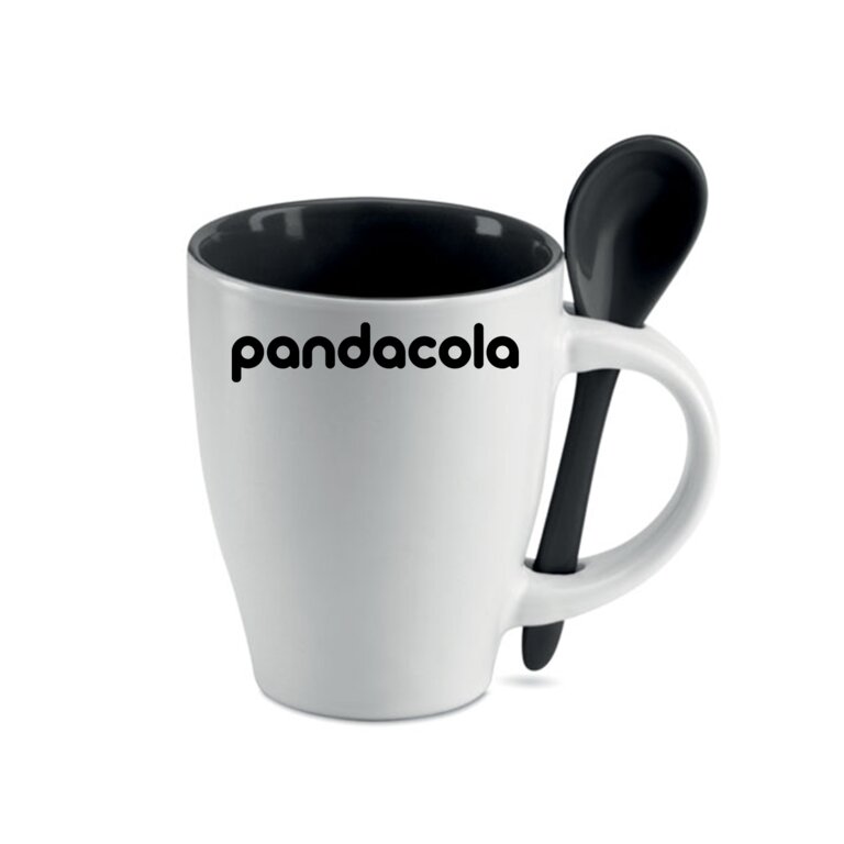 Mug publicitaire en céramique bicolore avec cuillère 250 mL - Dual | pandacola