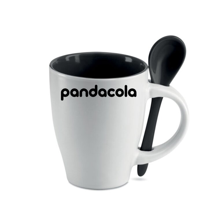 Mug publicitaire en céramique bicolore avec cuillère 250 mL - Dual | pandacolach