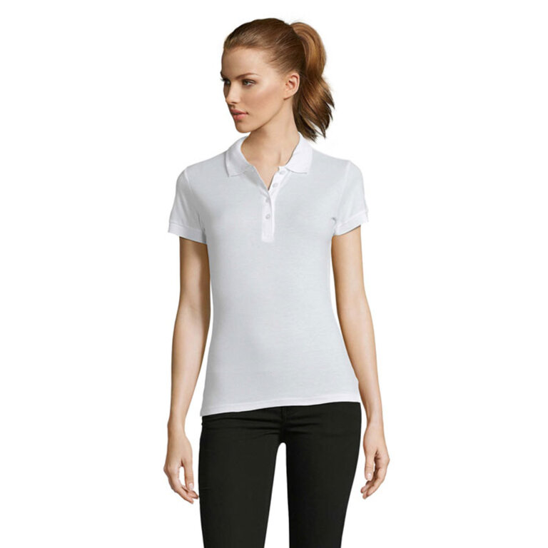 Polo personnalisable blanc femme à manches courtes en coton peigné 170 gr/m² - Passion | pandacola