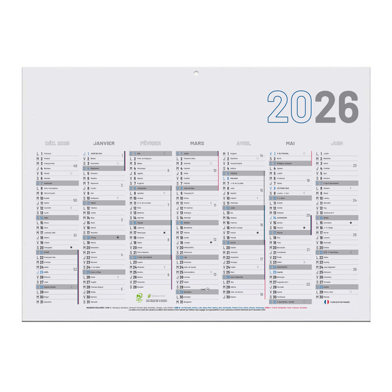 Calendrier de banque publicitaire rigide Made In France 55x40,5 cm - Plano | pandacolach