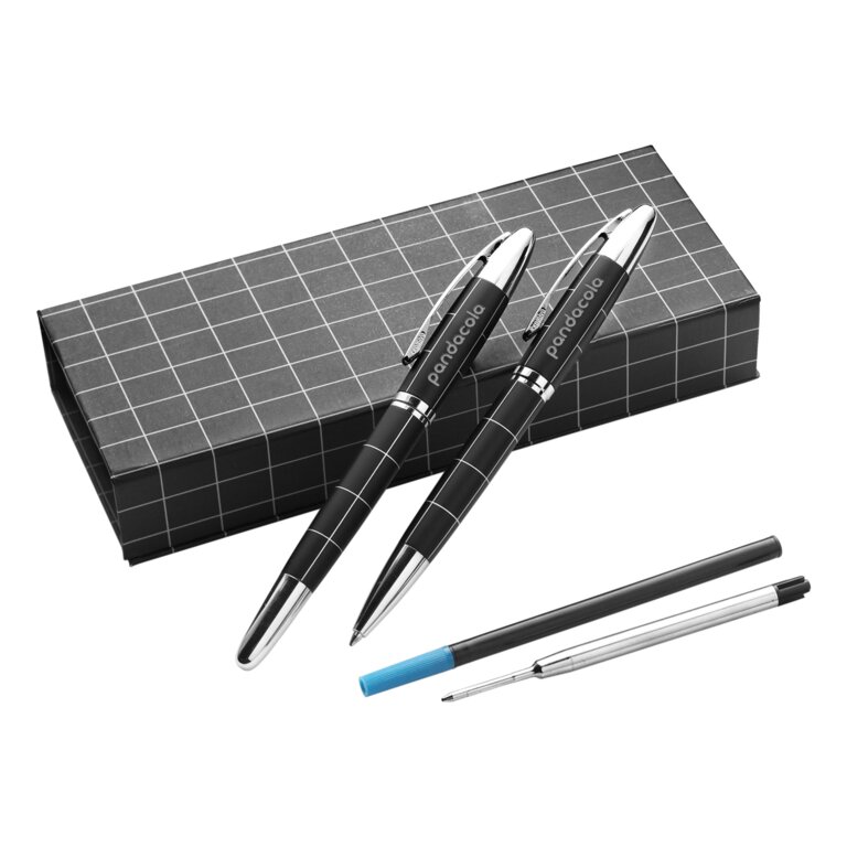 Parure stylo à bille publicitaire en métal avec coffret cartonné - Zusse | pandacolach