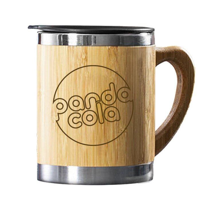 Mug personnalisable isotherme double paroi en bambou et en inox avec une anse d'une capacité de 300 ml - Vanatin | pandacolach