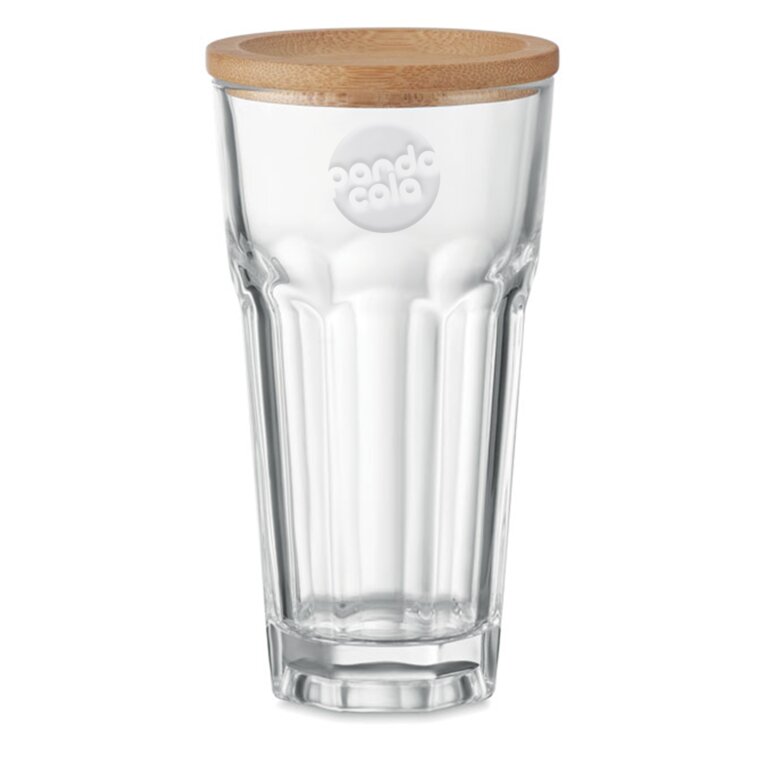 Gobelet personnalisable en verre 300ml avec couvercle en bambou - Bopa | pandacola