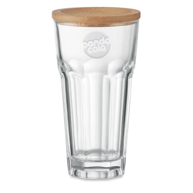 Gobelet personnalisable en verre 300ml avec couvercle en bambou - Bopa | pandacolach