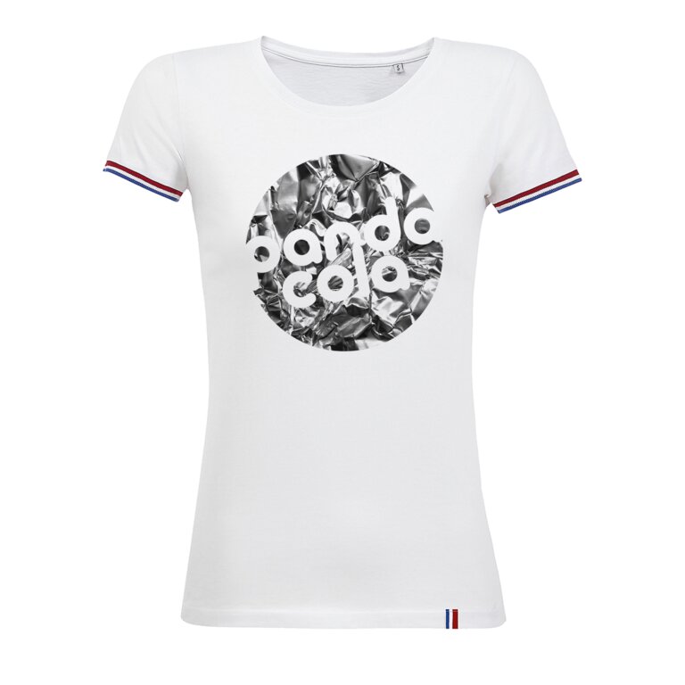 T-shirt personnalisé avec manches à rayures colorée en coton 155 gr/m² - Rainbow White | pandacolach