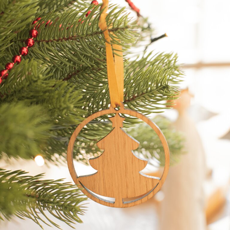 Sapin personnalisable de Noël à accrocher avec ruban couleur or - Sapinasse | pandacola - 1