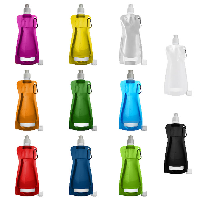 Gourde publicitaire pliable bouchon sport et mousqueton 420 ml - Fitty | pandacolach - 2