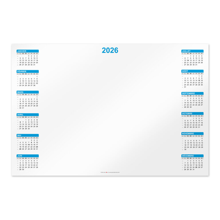Sous main calendrier personnalisé 2026 - Handie | pandacolach