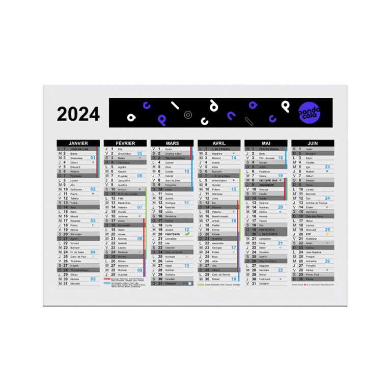 Calendrier bancaire 2024 rembordé personnalisable r/v épais - Dili | pandacolach