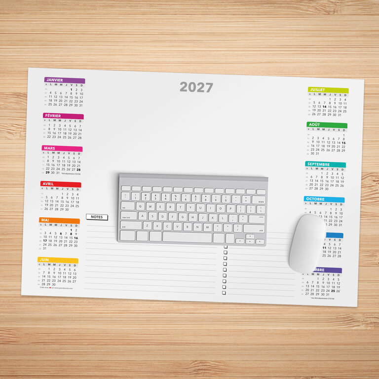 Sous main calendrier publicitaire 2027 avec zone d'annotation - Notes | pandacola - 1