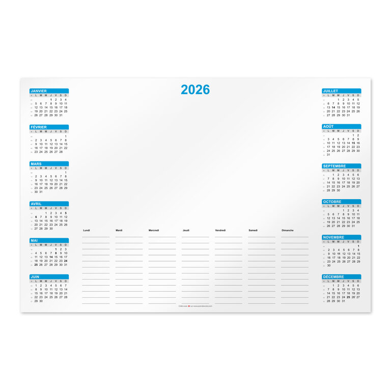 Sous main calendrier publicitaire 2026 avec semainier - Sem | pandacolach