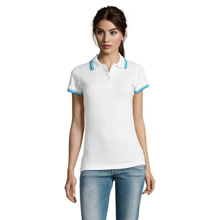 Polo Femme personnalisé blanc à détail bicolore en coton 200 gr/m² - Pasadena White | pandacola