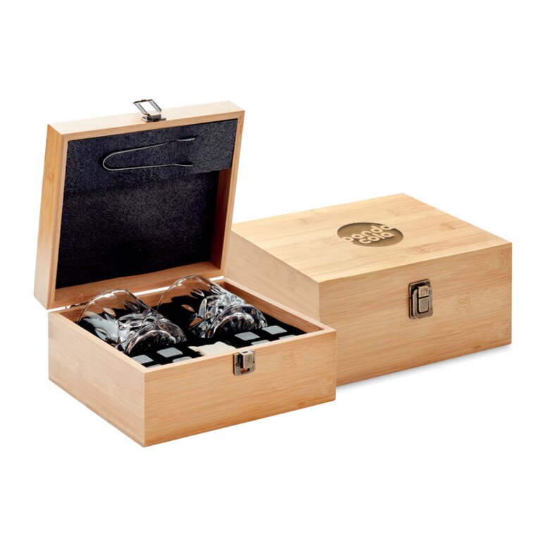 Verre à whisky promotionnel de 300 ml avec boîte en bambou - Iver | pandacolach