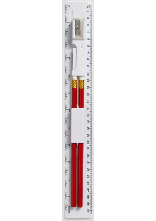 Règle 30 cm avec 2 crayons, une gomme et un taille-crayon - Albury | pandacolach