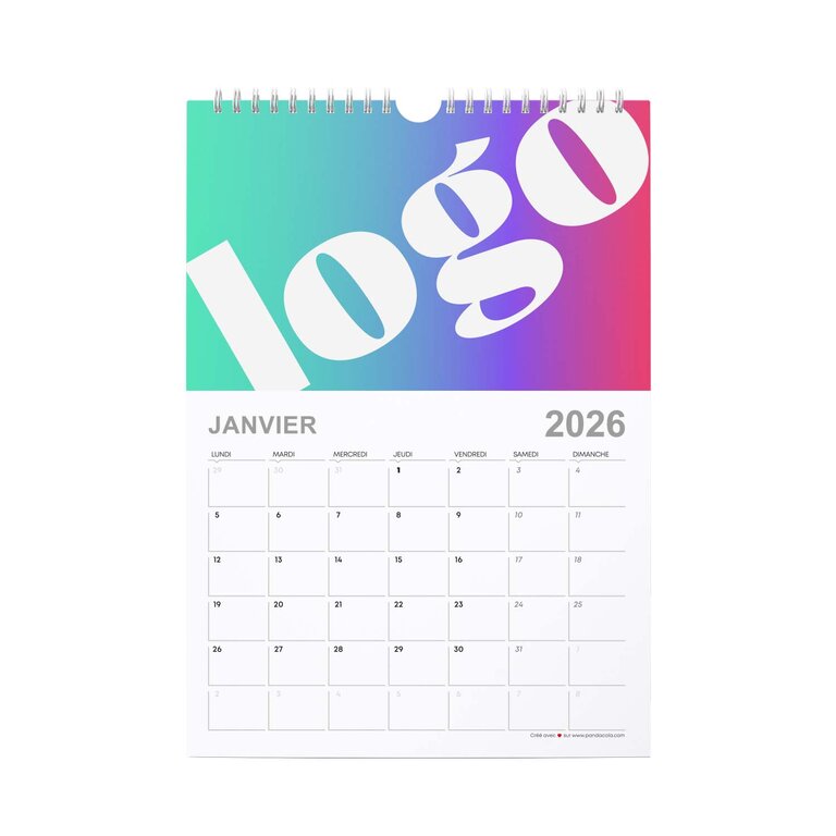 Calendrier mural 2026 mensuel à spirales personnalisable 13 feuilles Made In France - Trib | pandacolach - 2