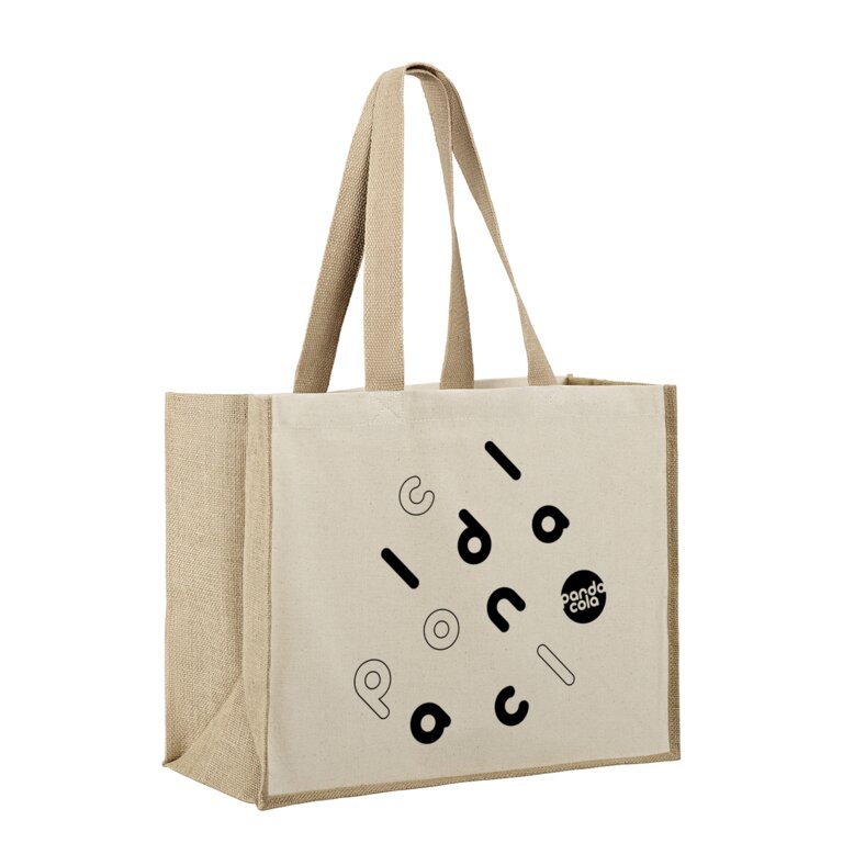 Tote bag promotionnel avec soufflets en jute 320 gr/m² - Telo | pandacola