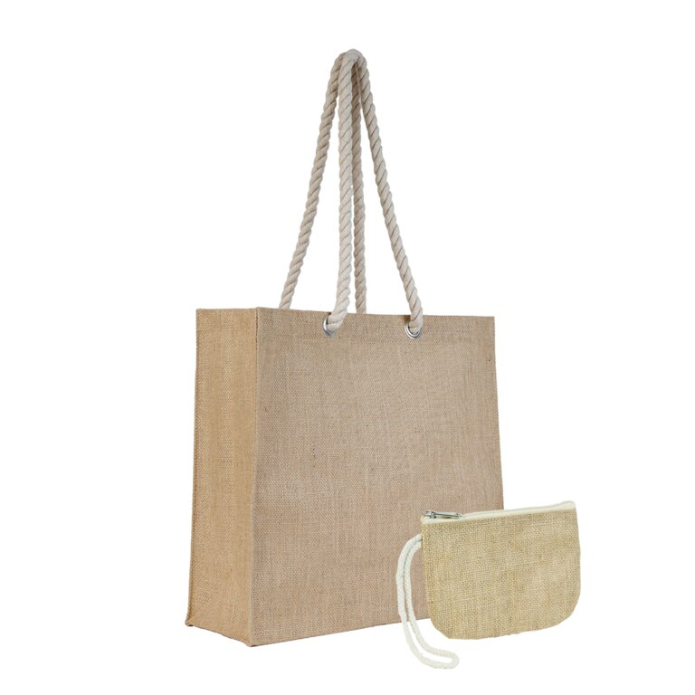 Sac publicitaire de plage en jute avec soufflets et poignées corde - Haesse | pandacolach