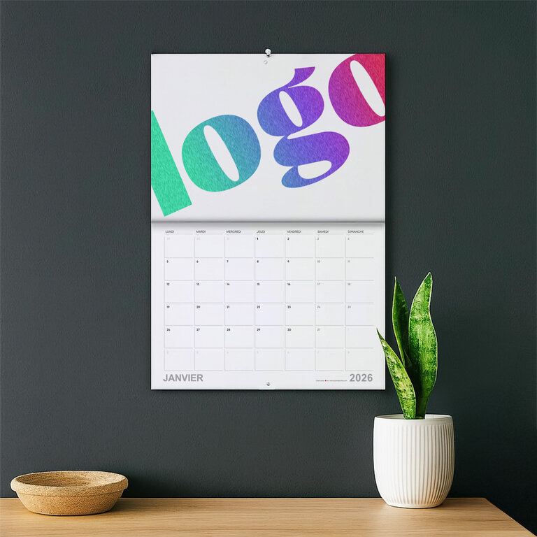 Calendrier 2026 agrafé mensuel personnalisable 28 pages 250 gr/m² Made In France - Kayo | pandacolach