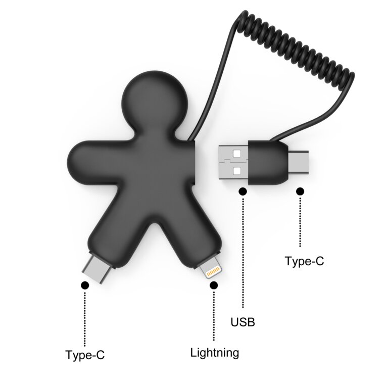 Câble de charge personnalisable multi-connecteurs en bonhomme - Buddy | pandacola - 1