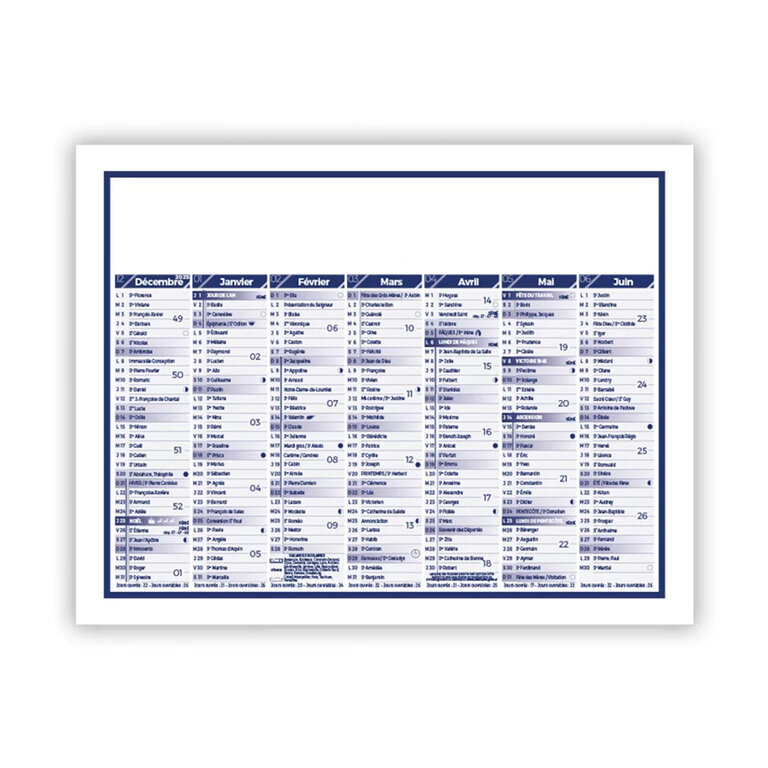 Calendrier bancaire personnalisable 2025/2026 semestriel multi-taille - Premium | pandacola