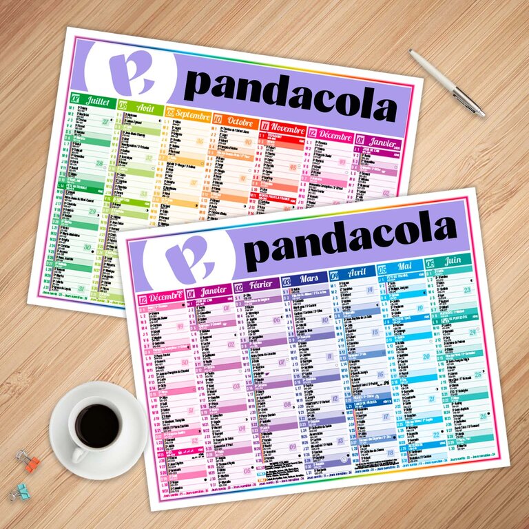 Calendrier bancaire cartonné 2024/2025 personnalisable multi-tailles semestriel - 4 saisons | pandacolach