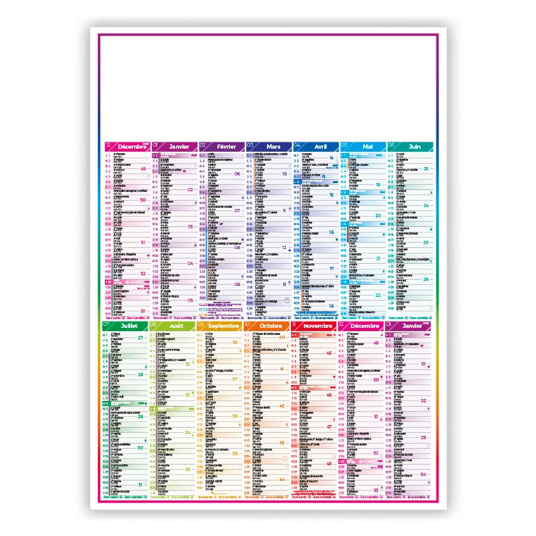 Calendrier bancaire vertical personnalisable 2024/2025 verso atlas France | 4 Saisons | pandacolach