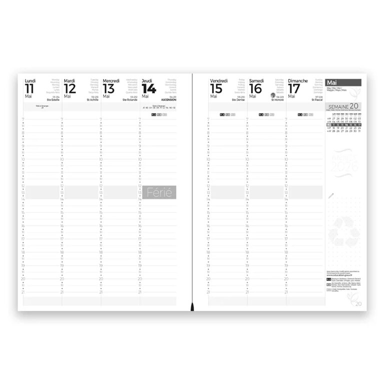 Agenda promotionnel 2025/2026 couverture rigide en khepera - Eco | pandacola - 1