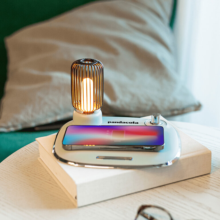 Lampe de chevet personnalisable rétro avec chargeur à induction 15W - Telsi | pandacola