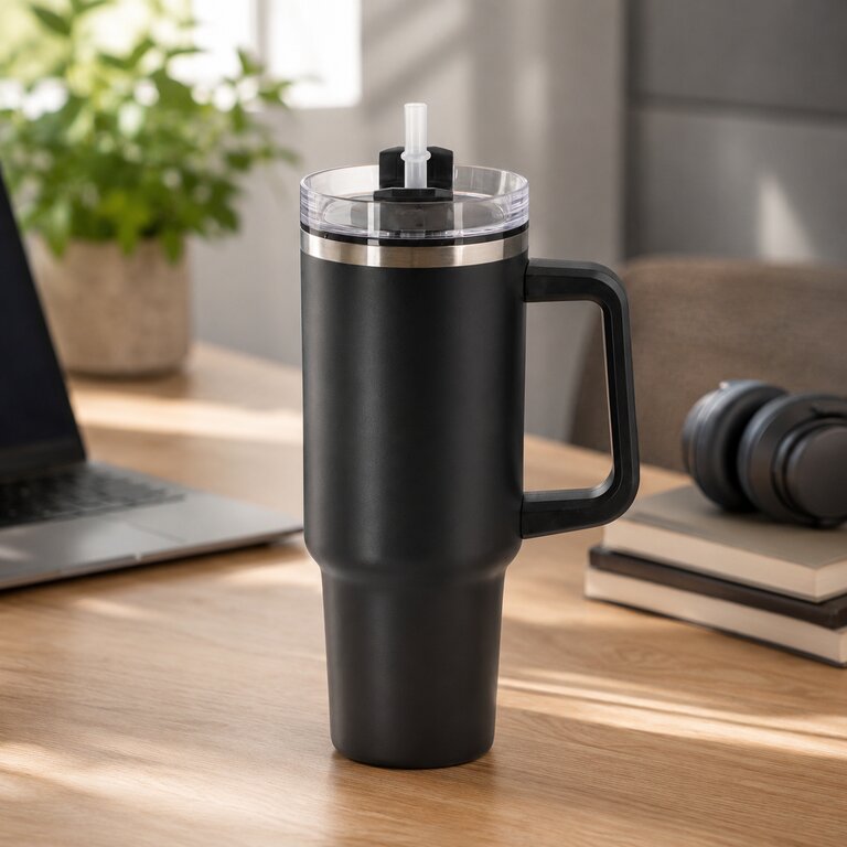 Mug isotherme personnalisable en acier recyclé avec paille 1.2 L - Trendy | pandacola - 1