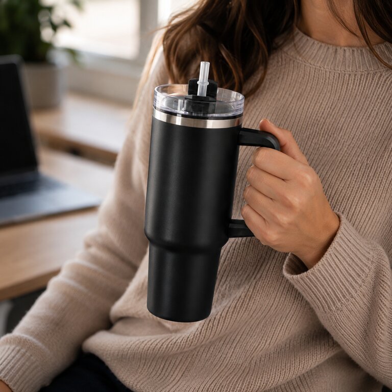 Mug isotherme personnalisable en acier recyclé avec paille 1.2 L - Trendy | pandacola - 2