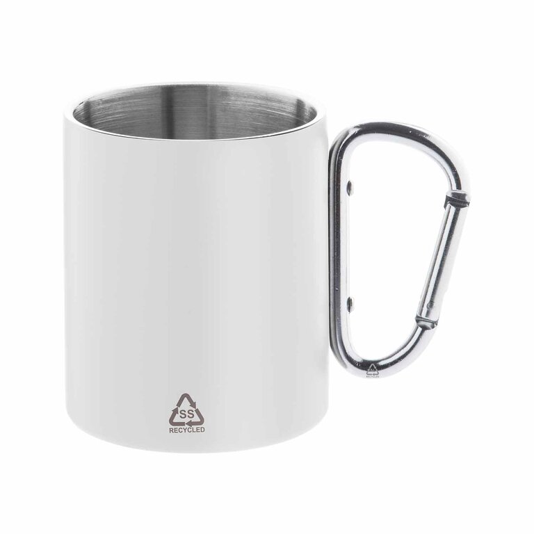 Mug personnalisable double paroi en acier recyclé avec poignée mousqueton 300 ml - Hacroche Recyclé | pandacolach - 1